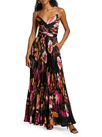 Yonah Pleated Floral Satin Maxi Dress