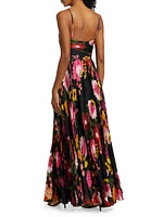 Yonah Pleated Floral Satin Maxi Dress