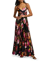 Yonah Pleated Floral Satin Maxi Dress