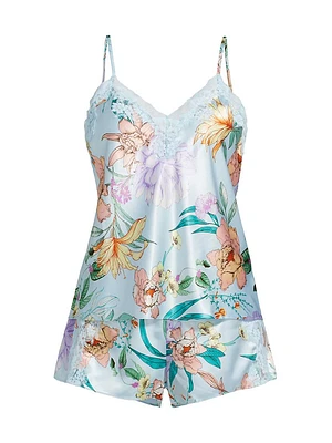 Josie 2-Piece Lace-TrimmedFloral Satin Camisole Set