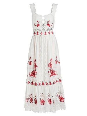 Richelieu Sunflower Linen-Blend Midi-Dress