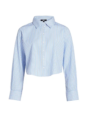 Doreen Striped Cotton Button-Front Crop Shirt