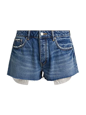 Rhinestone Pocket Denim Cutoff Shorts
