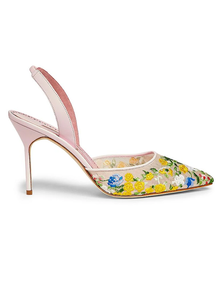 Jardoline 90MM Floral-Embroidered Mesh Slingback Pumps