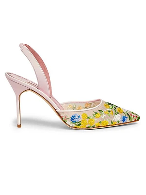 Jardoline 90MM Floral-Embroidered Mesh Slingback Pumps