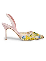 Jardoline 90MM Floral-Embroidered Mesh Slingback Pumps