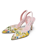 Jardoline 90MM Floral-Embroidered Mesh Slingback Pumps