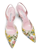 Jardoline 90MM Floral-Embroidered Mesh Slingback Pumps