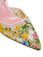 Jardoline 90MM Floral-Embroidered Mesh Slingback Pumps