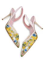 Jardoline 90MM Floral-Embroidered Mesh Slingback Pumps