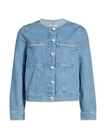 Lido Whipstiched Cotton Denim Collarless Jacket