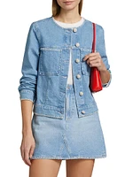 Lido Whipstiched Cotton Denim Collarless Jacket