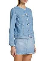 Lido Whipstiched Cotton Denim Collarless Jacket