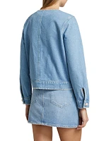 Lido Whipstiched Cotton Denim Collarless Jacket