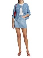 Lido Whipstiched Cotton Denim Collarless Jacket
