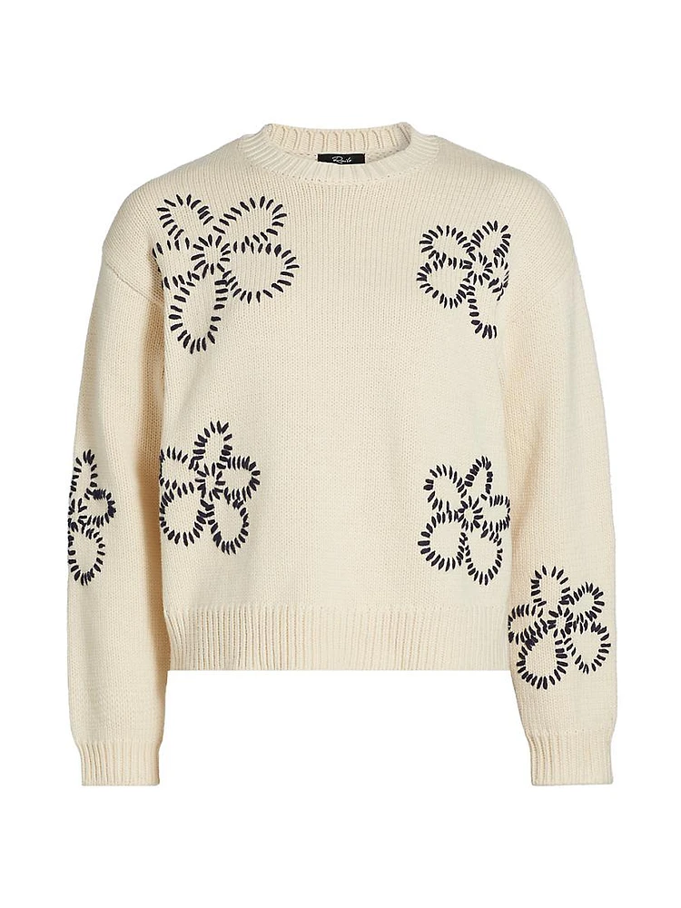 Zoey Whipstitched-Floral Cotton-Blend Sweater