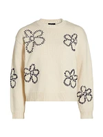 Zoey Whipstitched-Floral Cotton-Blend Sweater