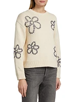 Zoey Whipstitched-Floral Cotton-Blend Sweater