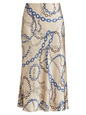 Anya Chain-Print Satin Midi-Skirt