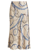 Anya Chain-Print Satin Midi-Skirt