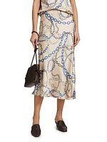 Anya Chain-Print Satin Midi-Skirt