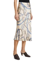 Anya Chain-Print Satin Midi-Skirt