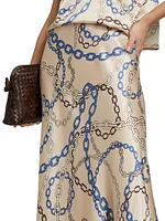 Anya Chain-Print Satin Midi-Skirt