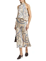 Anya Chain-Print Satin Midi-Skirt