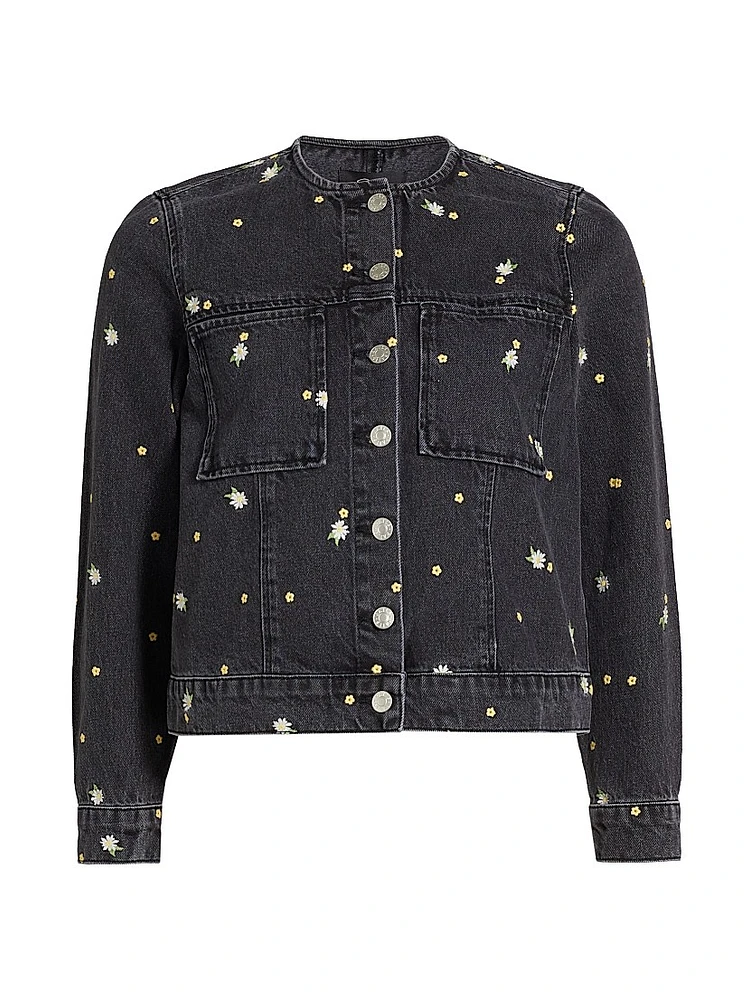 Lady Floral-Embroidery Cotton Denim Jacket