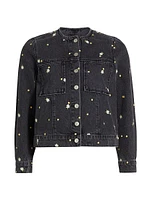 Lady Floral-Embroidery Cotton Denim Jacket
