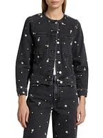 Lady Floral-Embroidery Cotton Denim Jacket