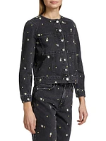 Lady Floral-Embroidery Cotton Denim Jacket