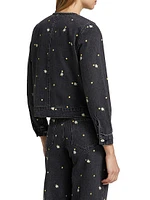Lady Floral-Embroidery Cotton Denim Jacket