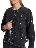 Lady Floral-Embroidery Cotton Denim Jacket