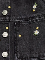 Lady Floral-Embroidery Cotton Denim Jacket