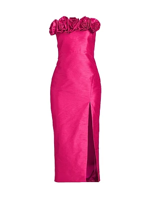 Gwen Strapless Rosette Midi-Dress