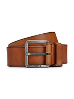 Leather Belt with Logo Buckle