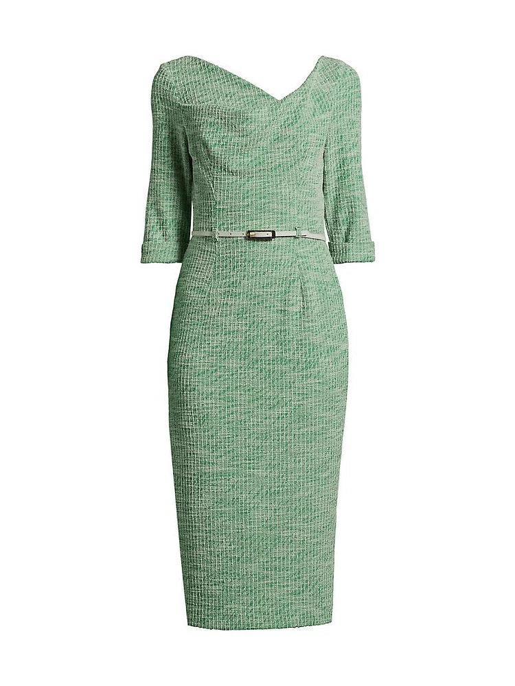 Jackie Knit Three-Quarter-Length Sleeve Belted Midi-Dress