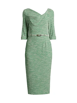 Jackie Knit Three-Quarter-Length Sleeve Belted Midi-Dress