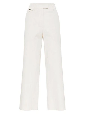 Cotton and Linen Cover Cropped Chino Trousers with Monili