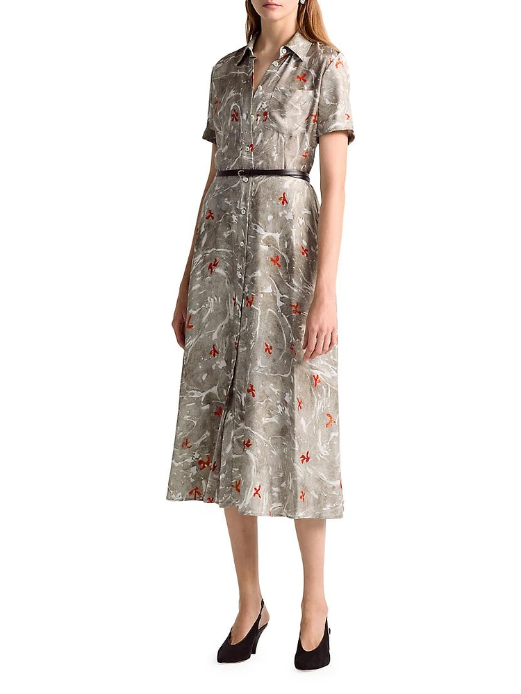 Kiera Belted Silk Midi-Dress