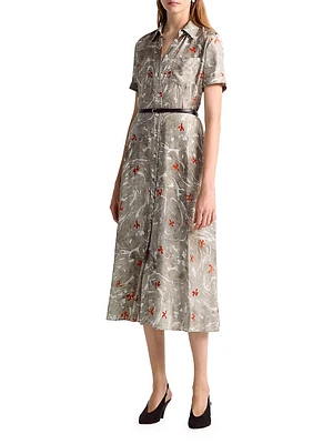 Kiera Belted Silk Midi-Dress