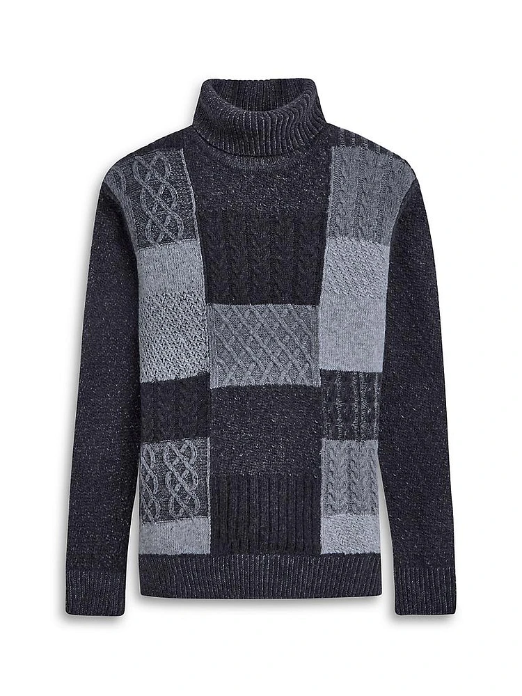 Wool-Cotton Patchwork Turtleneck Sweater