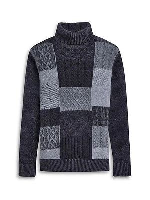 Wool-Cotton Patchwork Turtleneck Sweater
