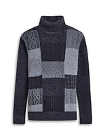 Wool-Cotton Patchwork Turtleneck Sweater