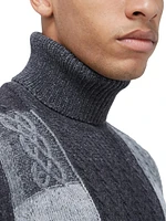 Wool-Cotton Patchwork Turtleneck Sweater
