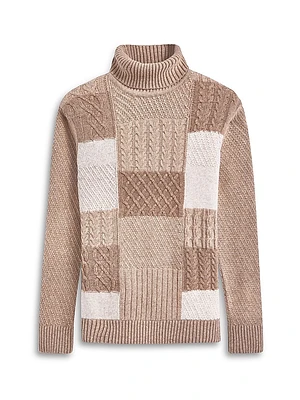 Wool-Cotton Patchwork Turtleneck Sweater