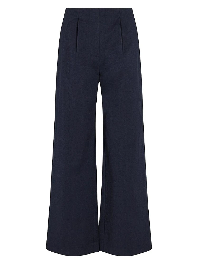 Cotton Sateen Wide-Leg Trousers