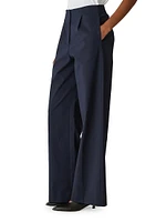 Cotton Sateen Wide-Leg Trousers