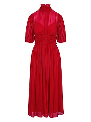 Chiffon Smocked-Waist Dress